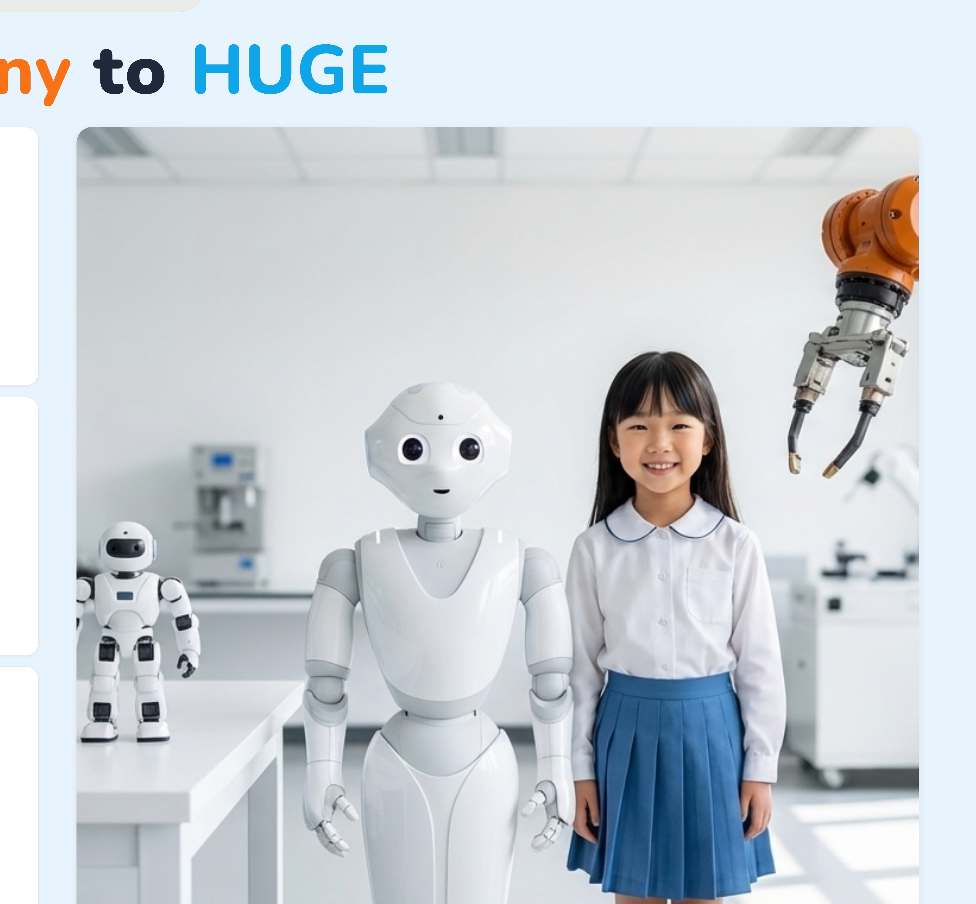 Girl meeting a friendly robot